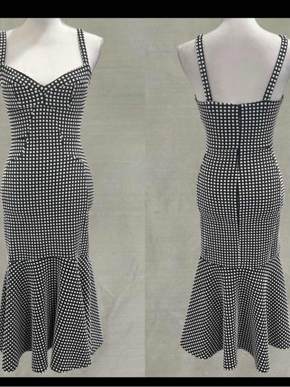 Amanda Uprichard Black and White Gingham Midi Dress